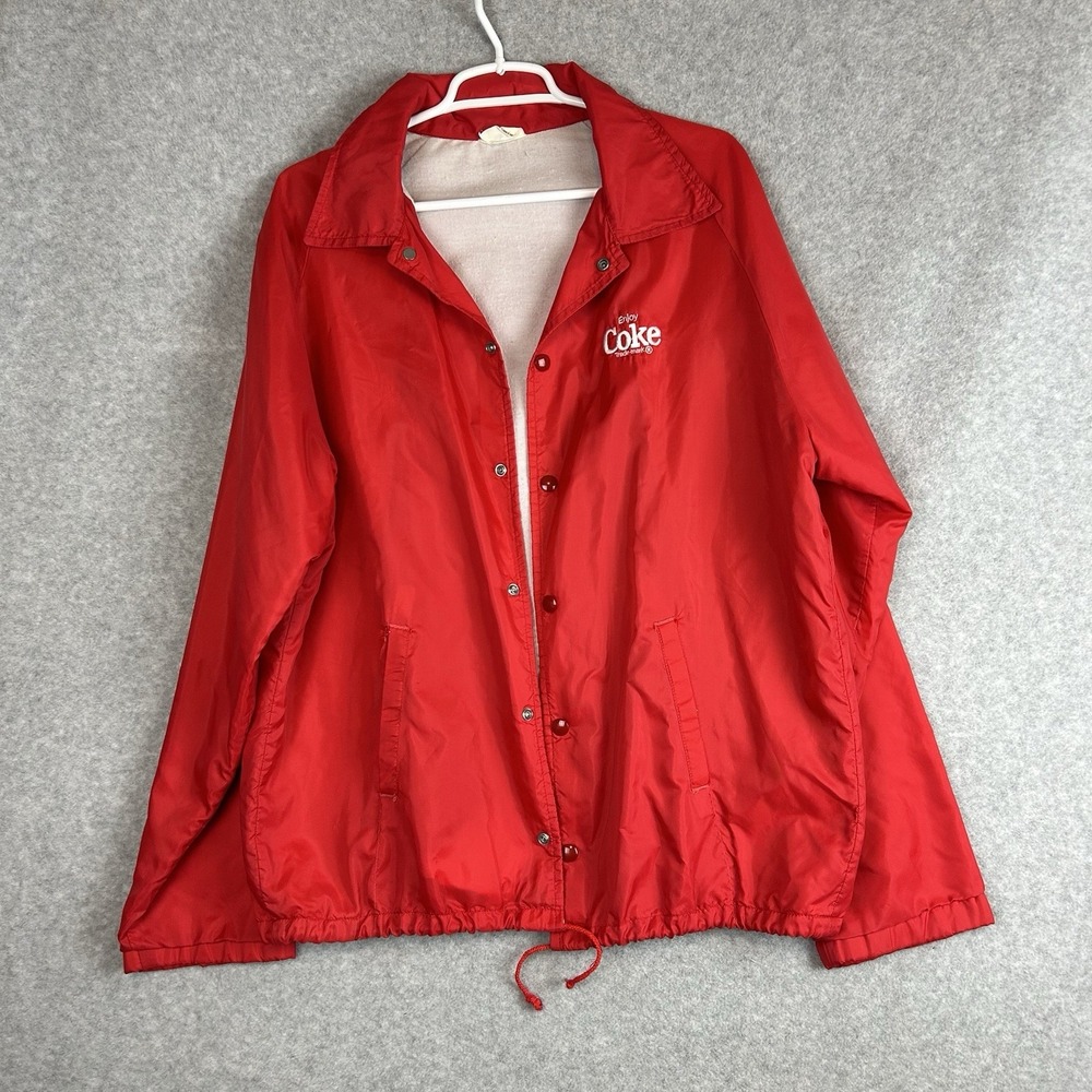 Vintage Coca-Cola Jacket Mens Sz Large Red Snap Button Enjoy Coke Made in USA